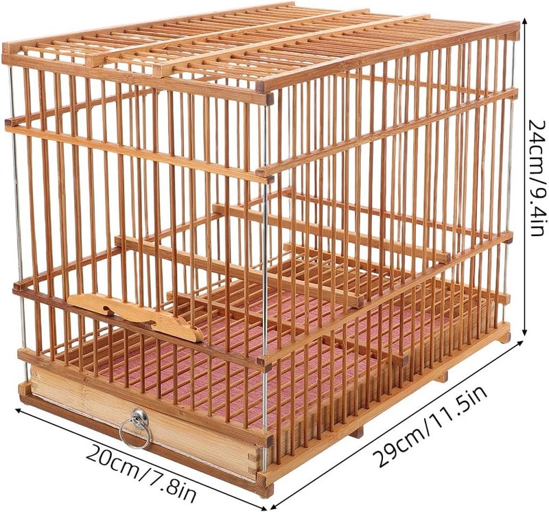 Totority Bamboo Woven Small Bird Cage - Portable Lightweight Travel Carrier for Finch, Canary & Parakeet - Handmade Vintage-Style Pet House for Outdoor & Indoor Use - Light Brown,11. 6" X 9. 4" X 7. - Image 4