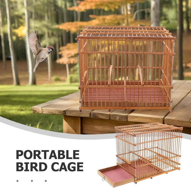Totority Bamboo Woven Small Bird Cage - Portable Lightweight Travel Carrier for Finch, Canary & Parakeet - Handmade Vintage-Style Pet House for Outdoor & Indoor Use - Light Brown,11. 6" X 9. 4" X 7. - Image 3