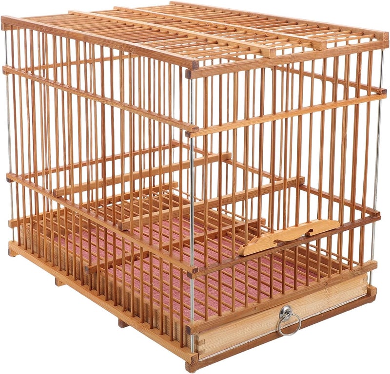 Totority Bamboo Woven Small Bird Cage - Portable Lightweight Travel Carrier for Finch, Canary & Parakeet - Handmade Vintage-Style Pet House for Outdoor & Indoor Use - Light Brown,11. 6" X 9. 4" X 7. - Image 1