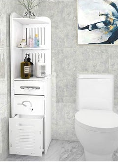 FFD Bathroom Corner Cabinet with Multi-Level Storage, Freestanding Organizer Shelf with Hidden Trash Can, Toilet Paper Holder, Floor-Standing Space Saver