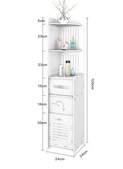 Generic FFD Bathroom Corner Cabinet with Multi-Level Storage, Freestanding Organizer Shelf with Hidden Trash Can, Toilet Paper Holder, Floor-Standing Space Saver  - Image 2