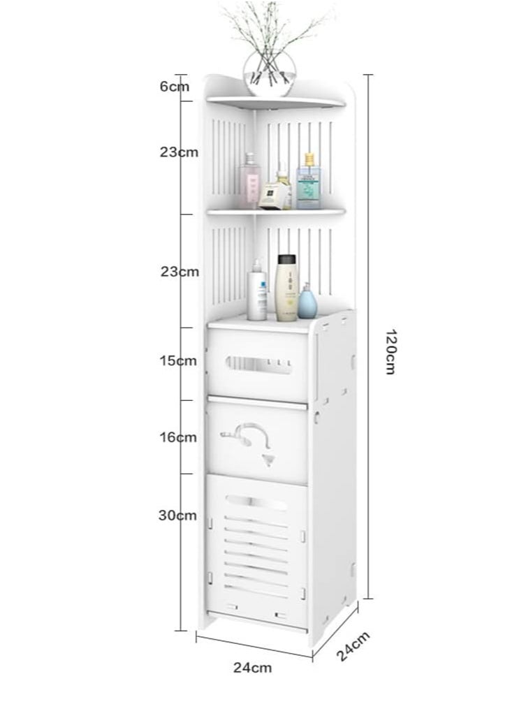 Generic - FFD Bathroom Corner Cabinet with Multi-Level Storage, Freestanding Organizer Shelf with Hidden Trash Can, Toilet Paper Holder, Floor-Standing Space Saver - Image 1
