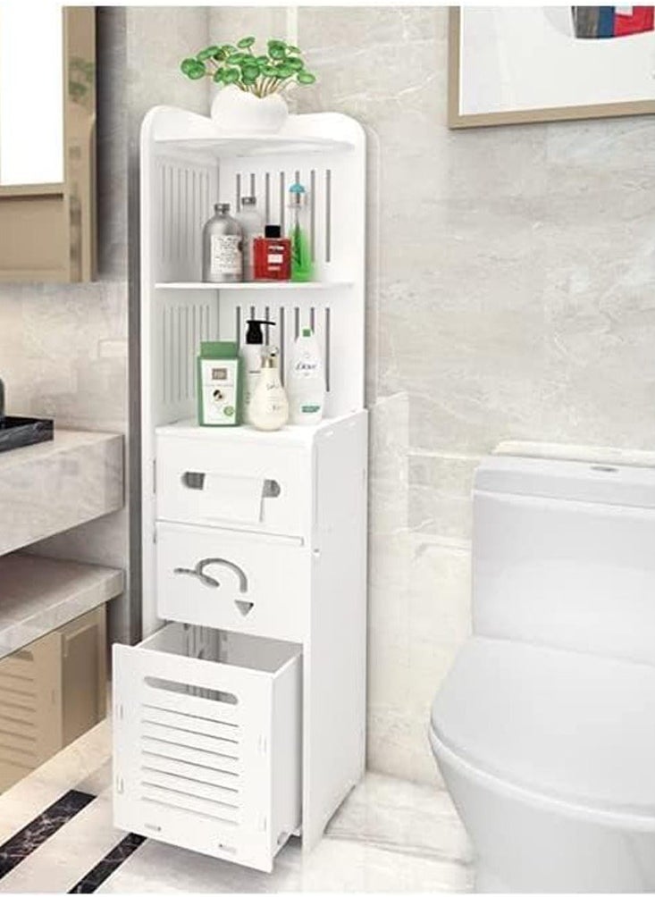 Generic - FFD Bathroom Corner Cabinet with Multi-Level Storage, Freestanding Organizer Shelf with Hidden Trash Can, Toilet Paper Holder, Floor-Standing Space Saver - Image 1