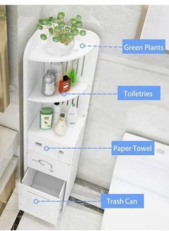 Generic FFD Bathroom Corner Cabinet with Multi-Level Storage, Freestanding Organizer Shelf with Hidden Trash Can, Toilet Paper Holder, Floor-Standing Space Saver  - Image 4