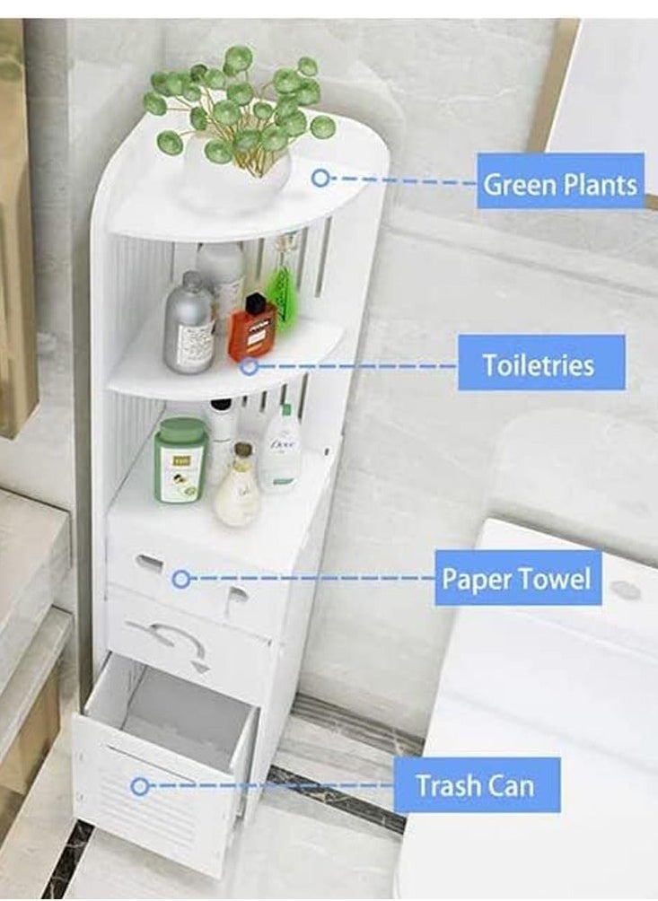 Generic - FFD Bathroom Corner Cabinet with Multi-Level Storage, Freestanding Organizer Shelf with Hidden Trash Can, Toilet Paper Holder, Floor-Standing Space Saver - Image 1