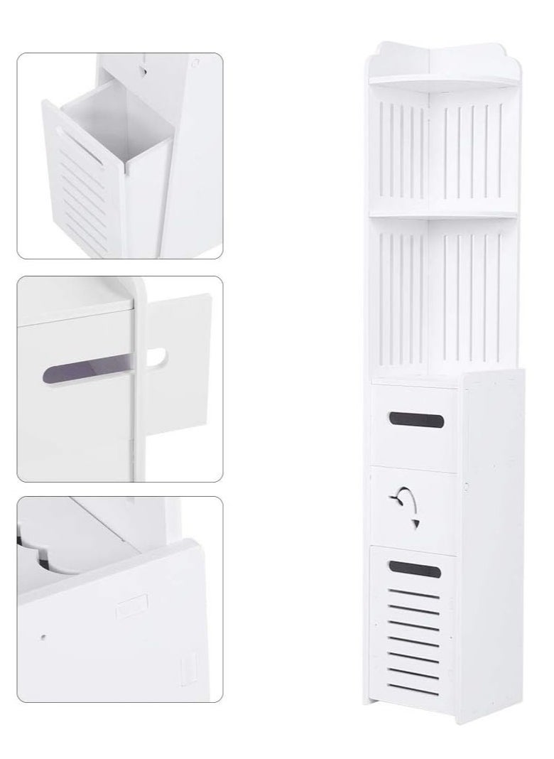 Generic - FFD Bathroom Corner Cabinet with Multi-Level Storage, Freestanding Organizer Shelf with Hidden Trash Can, Toilet Paper Holder, Floor-Standing Space Saver - Image 1