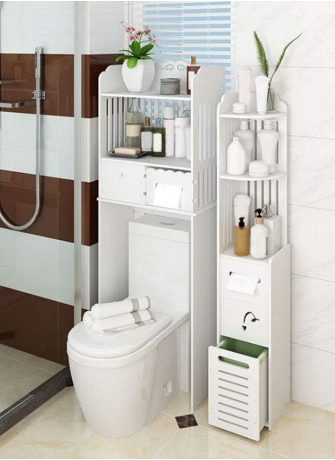 Generic - FFD Bathroom Corner Cabinet with Multi-Level Storage, Freestanding Organizer Shelf with Hidden Trash Can, Toilet Paper Holder, Floor-Standing Space Saver - Image 1