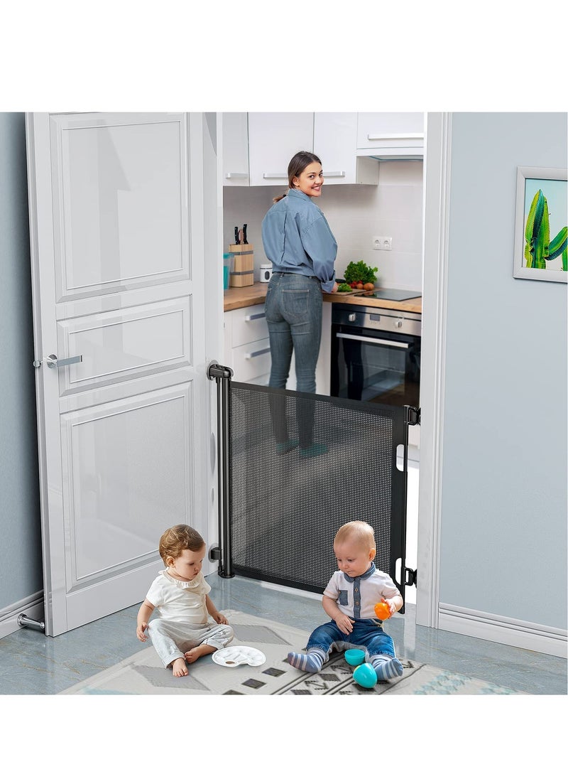 XiuWoo Punch-Free Smooth Wall No Drilling Install Retractable Adjustable Width and Height Mesh Baby Gate or Doorway Staircase Indoor Outdoor  - Image 1