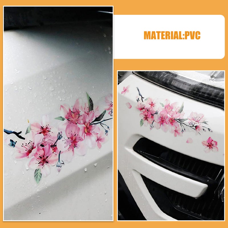 2pcs Cherry Blossom Car Stickers Floral Car Decals For Door Scratch Cover Bumper Decoration Cute Car Exterior Accessories For Women - Image 3