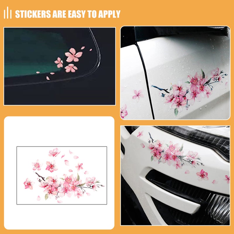 2pcs Cherry Blossom Car Stickers Floral Car Decals For Door Scratch Cover Bumper Decoration Cute Car Exterior Accessories For Women - Image 4