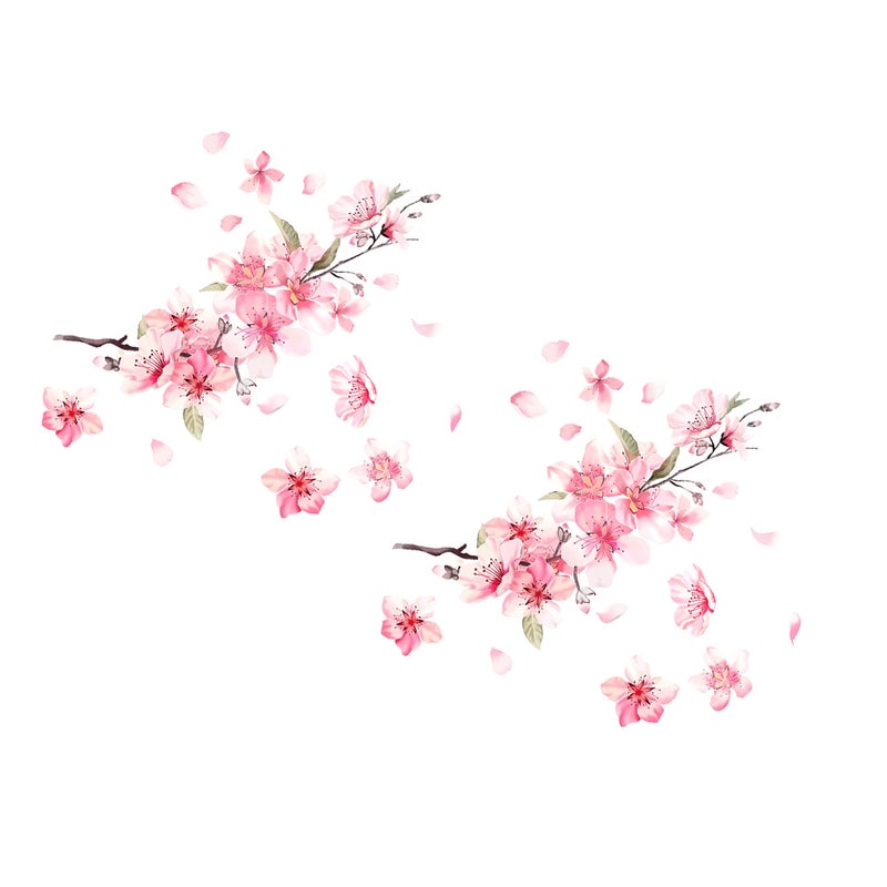2pcs Cherry Blossom Car Stickers Floral Car Decals For Door Scratch Cover Bumper Decoration Cute Car Exterior Accessories For Women - Image 1