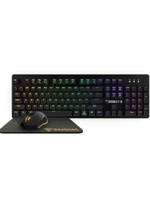 GAMDIAS Hermes P1B Gaming Combo of Mechanical Keyboard Mouse and Anti-Slip Mouse Pad , Multicolour