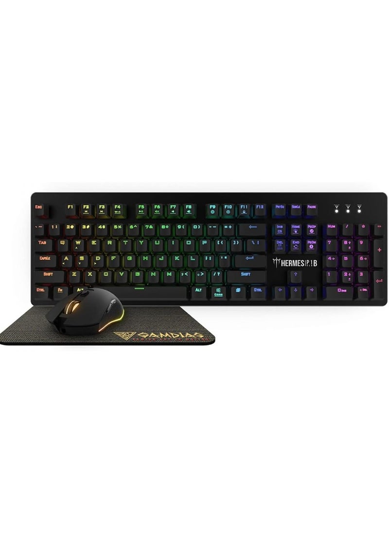 GAMDIAS - GAMDIAS Hermes P1B Gaming Combo of Mechanical Keyboard Mouse and Anti-Slip Mouse Pad , Multicolour - Image 1