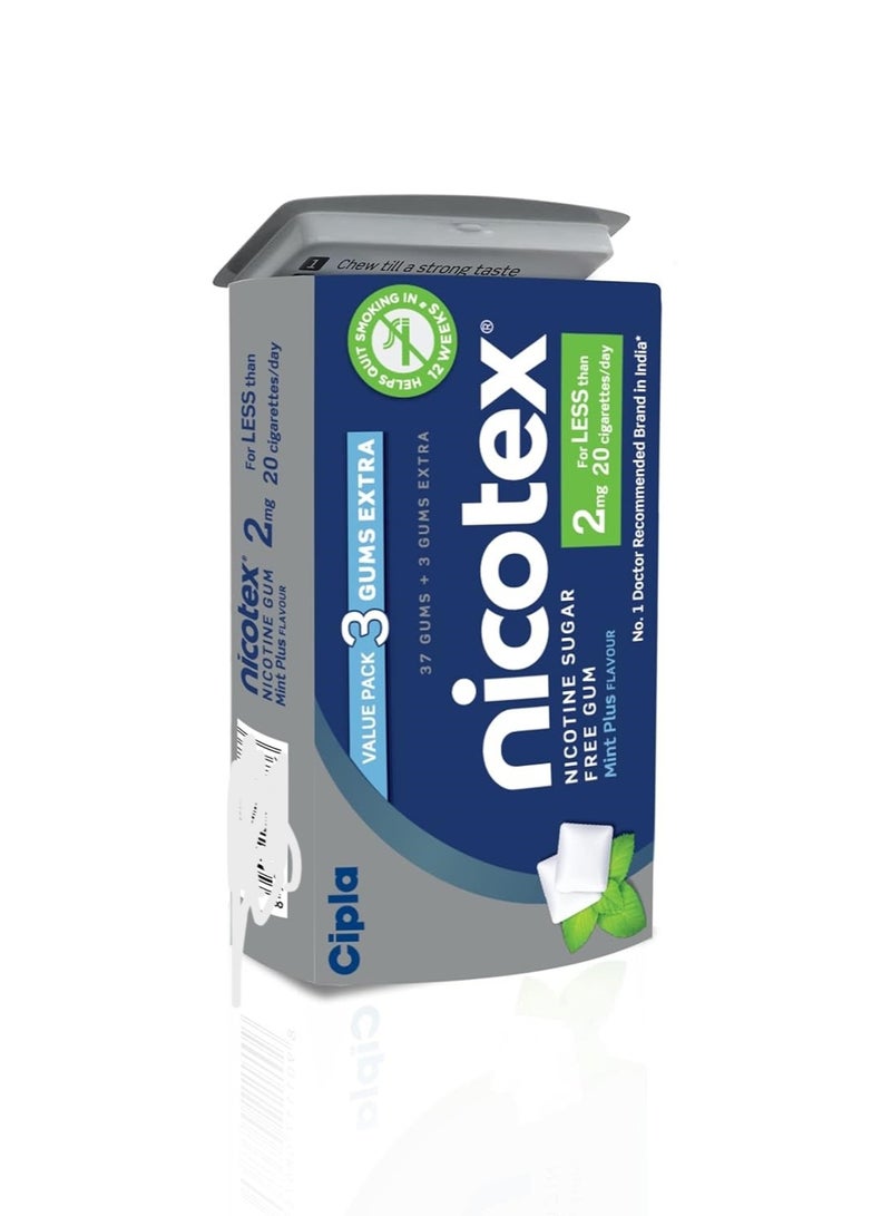 Cipla Nicotex Nicotine Sugar Free Mint Plus Gums 2mg | Helps to Quit Smoking | WHO-approved Therapy | 40 Gums per Tin | Pack of 1 - Image 1