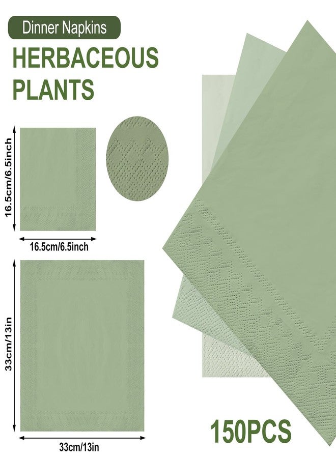 Whaline 150 Pack Sage Green Napkins 6.5 x 6.5 Inch 3 Colors Disposable Paper Napkins Sage Green Dinner Napkins for Wedding Party Celebration Gathering Supplies Table Decorations - Image 2