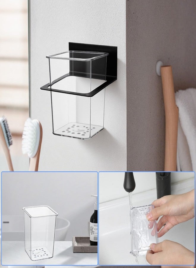 xozeooeu 4 Pcs Clear Plastic Toothbrush Holder, Wall Mounted Metal Bracket Bathroom Organizer Set for Toothpaste, Brushes, Razor, Shower Accessories - Image 5