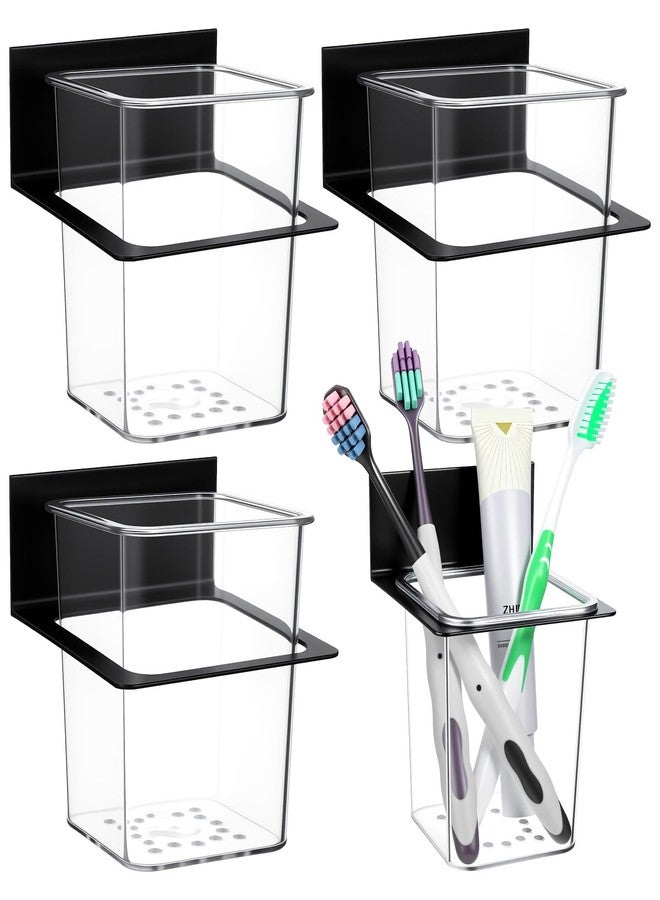xozeooeu 4 Pcs Clear Plastic Toothbrush Holder, Wall Mounted Metal Bracket Bathroom Organizer Set for Toothpaste, Brushes, Razor, Shower Accessories - Image 1