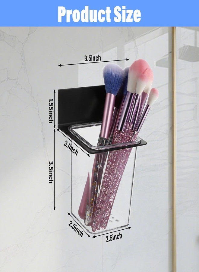 xozeooeu 4 Pcs Clear Plastic Toothbrush Holder, Wall Mounted Metal Bracket Bathroom Organizer Set for Toothpaste, Brushes, Razor, Shower Accessories - Image 2