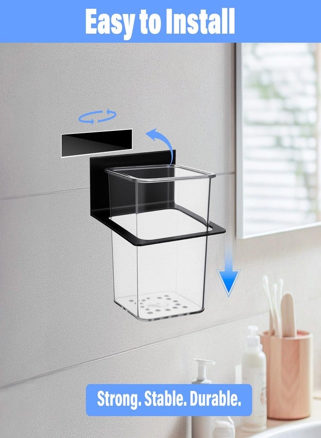 xozeooeu 4 Pcs Clear Plastic Toothbrush Holder, Wall Mounted Metal Bracket Bathroom Organizer Set for Toothpaste, Brushes, Razor, Shower Accessories - Image 3