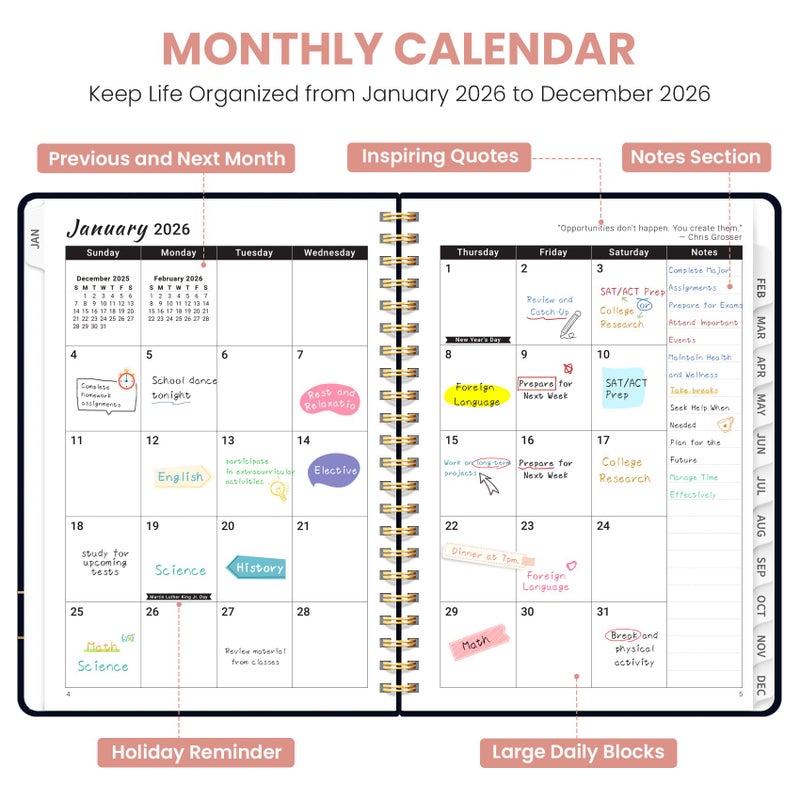 ZOTIA 2026 Planner  Weekly And Monthly Planner For Women  Jan 2026 - Dec 2026 Pretty 2026 Calendar Planner With Monthly Tabs  Inner Pocket  Spiral Binding  Perfect For Office Home School - 6.3"" X 8.5""  Garden Of Whimsy - Image 2