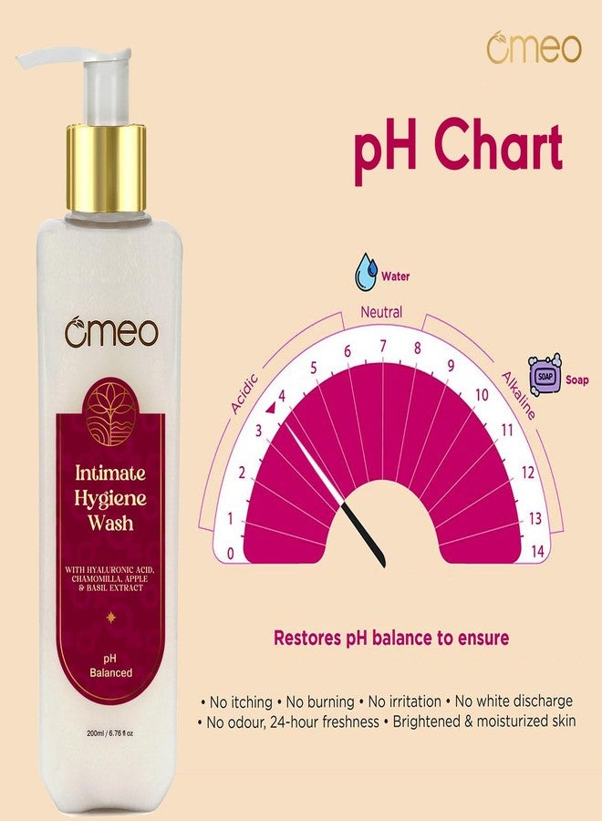 Omeo Intimate Hygiene Wash-200ml, with Hyaluronic Acid, Chamomile, Apple & Basil Extract, pH Balanced - Image 2