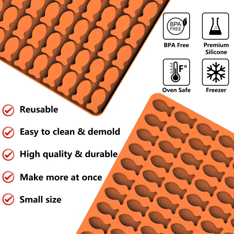 Amyandone Cat Treat Molds, 112 Cavities Mini Fish Shape Silicone Mold for Baking Pet Treats/Biscuits/Snacks for Cat, Dog or Kids as Awards, Food-Grade Fish Mold for Candy/Chocolate (with a Scraper) - Image 5