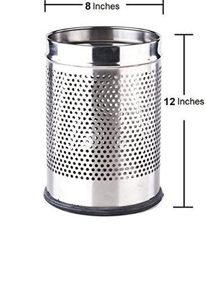 PUFFIN Stainless Steel Perforated Open Dustbin, Open-Top Easy Access, Ventilated Perforated Design, Durable 201 Stainless Steel, Silver, 8 x 12 in (10L) - Image 2