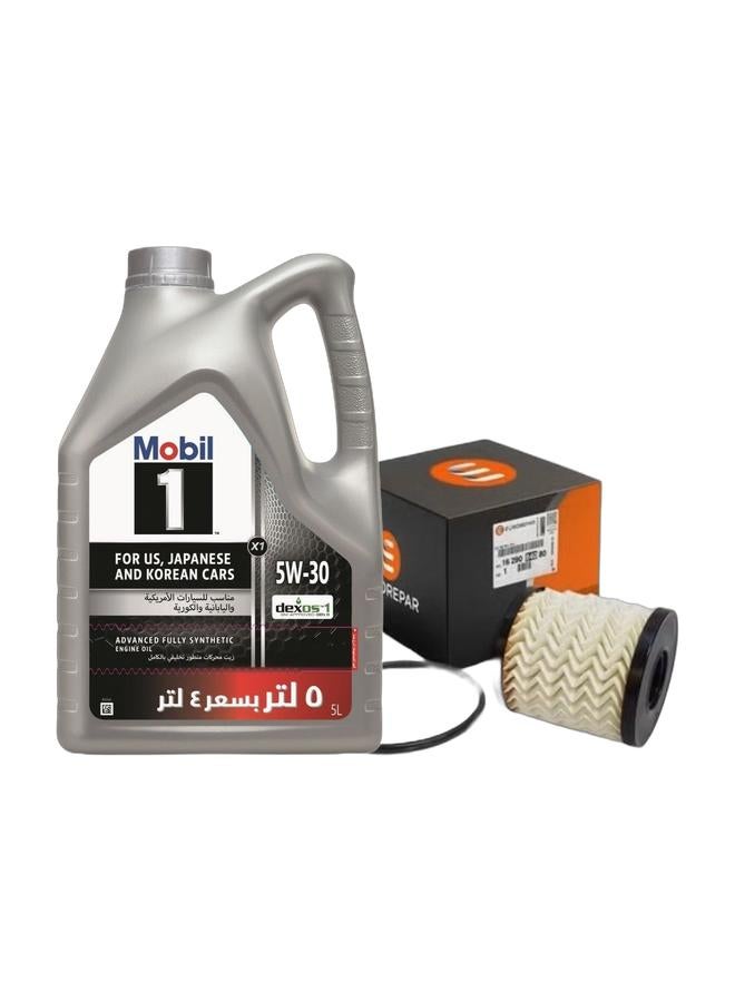mobil 1 Advanced Full Synthetic Motor Oil 5W-30 5L X1 & ENGINE OIL FILTER Peugeot 301 - 3008 - 5008 - 508 / Citroën C-Elysée - C5 - C4 / DS7 / Opel Grand Land / Mini Cooper R56 2006-2013  - Made In France Bundle - Image 1
