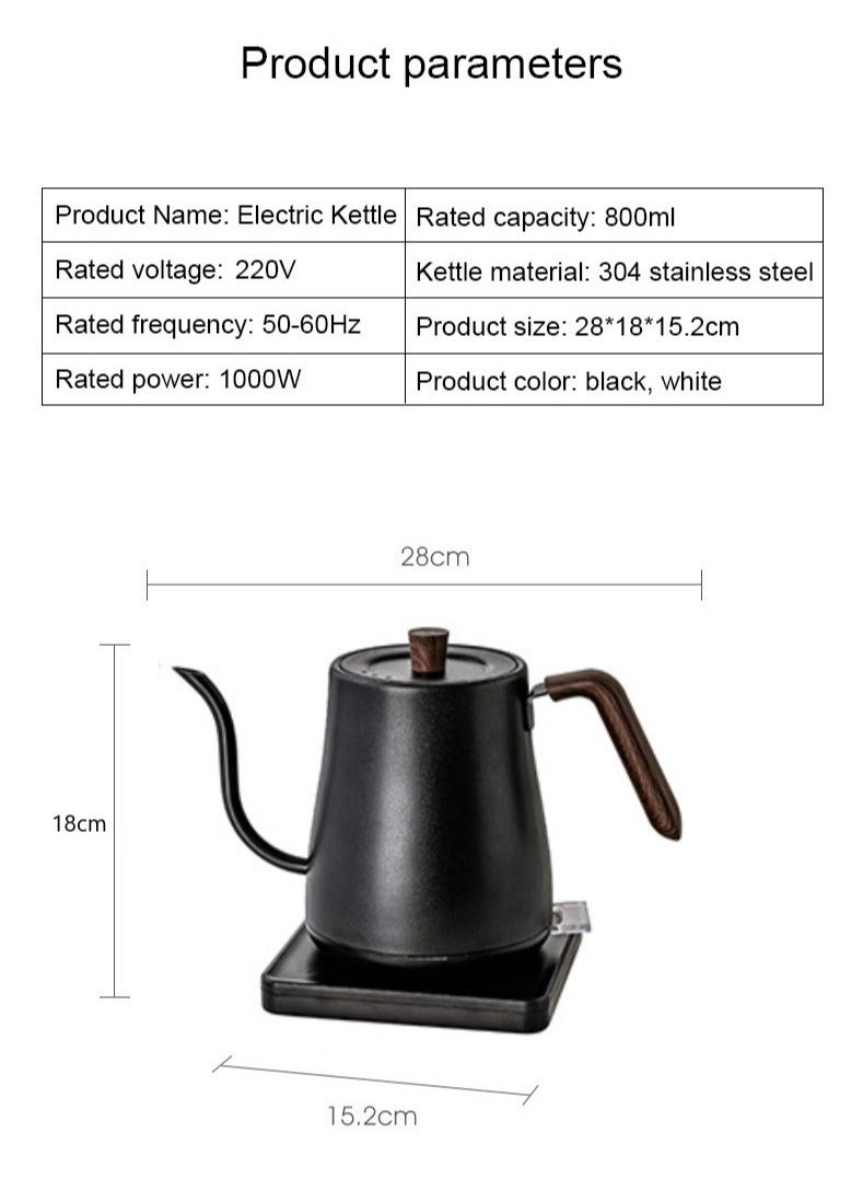 Tea Kettle V60 Coffee Kettle Gooseneck Kettle 800Ml 1000W Power Stainless Steel Material Matte Black Suitable for Home Office Dormitory