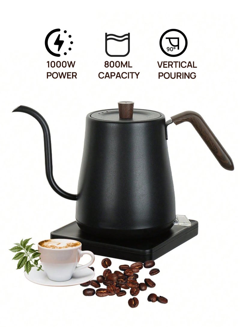 Tea Kettle V60 Coffee Kettle Gooseneck Kettle 800Ml 1000W Power Stainless Steel Material Matte Black Suitable for Home Office Dormitory