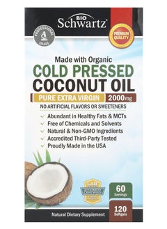 BioSchwartz Organic Cold Pressed Coconut Oil Pure Extra Virgin 2000 mg 120 Softgels (1000 mg per Softgel) 