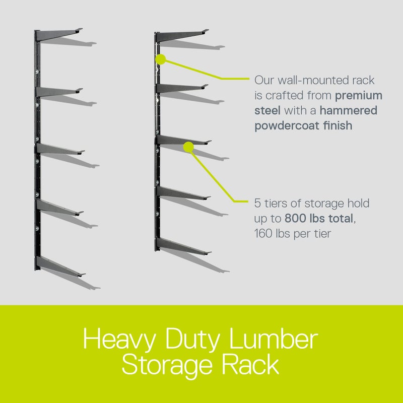 Delta Heavy Duty Lumber Storage Rack Cycle, Holds Up To 800 lbs - Easy to Install Wood Storage Rack With Fully Adjustable Arms - Steel Construction Storage Solution For Garage, Basement & Pantry - Image 3