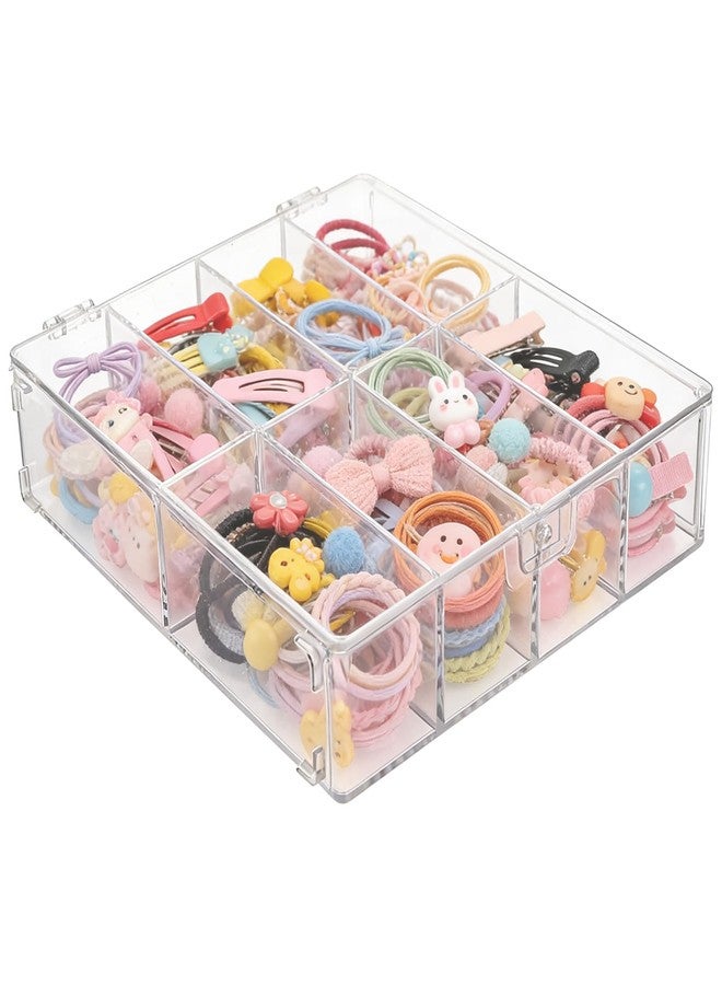 FMOACEN Acrylic Hair Accessories Organizer for Girls, 8-Compartment Clear Storage Box with Lid, cute hair tie holder for Hair Bows, Clips, Scrunchies, Bathroom Vanity & Bedroom Countertop - Image 1