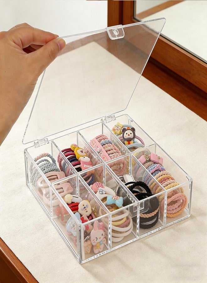 FMOACEN Acrylic Hair Accessories Organizer for Girls, 8-Compartment Clear Storage Box with Lid, cute hair tie holder for Hair Bows, Clips, Scrunchies, Bathroom Vanity & Bedroom Countertop - Image 4