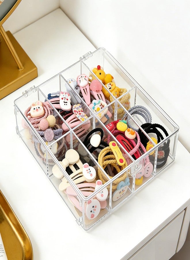 FMOACEN Acrylic Hair Accessories Organizer for Girls, 8-Compartment Clear Storage Box with Lid, cute hair tie holder for Hair Bows, Clips, Scrunchies, Bathroom Vanity & Bedroom Countertop - Image 2