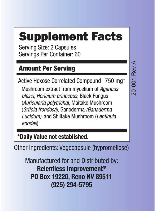 Relentless Improvement Active Hexose Correlated Compound Natural Immune Support Mushroom Extract 120 Count - Image 5