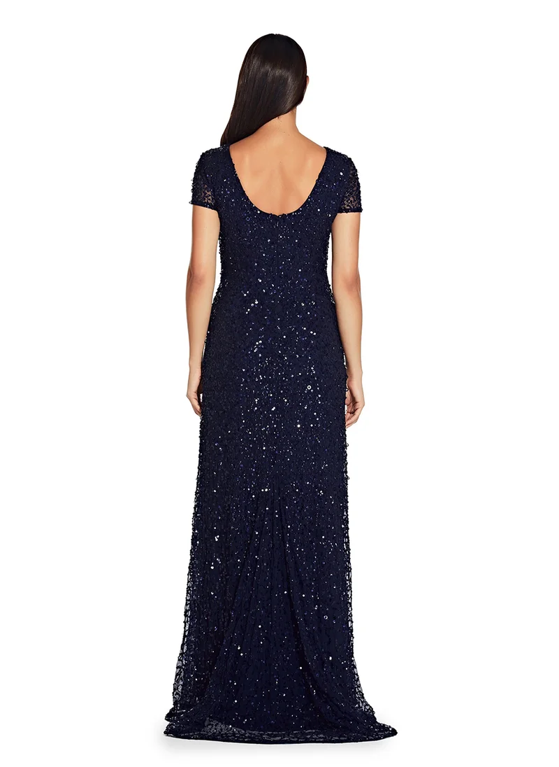 Adrianna Papell Crew Neck Sequin Maxi Dress