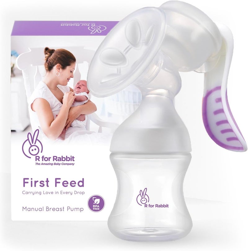 R for Rabbit First Feed Manual Breast Pump - BPA Free Silicone, Ergonomic Design, Purple - Image 1