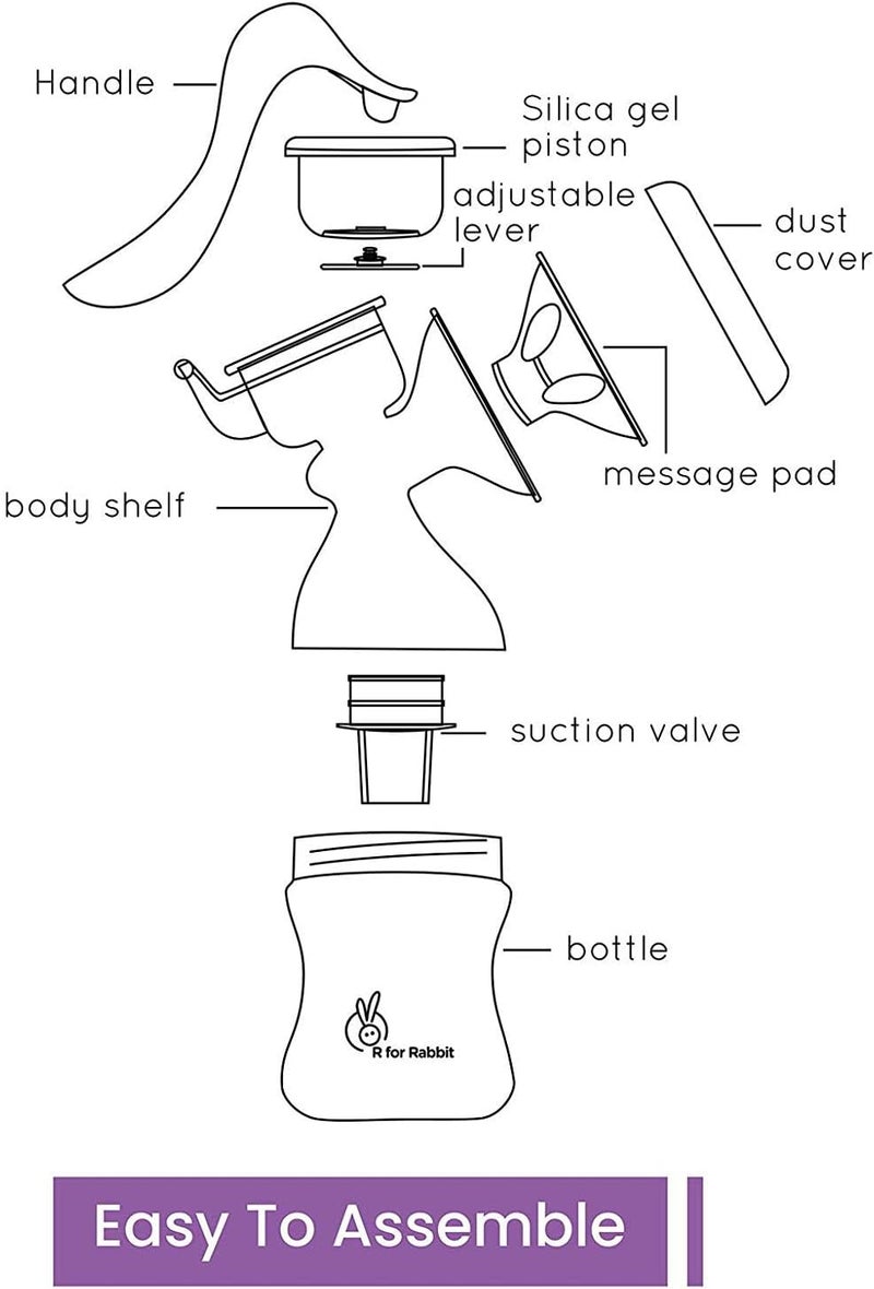R for Rabbit First Feed Manual Breast Pump - BPA Free Silicone, Ergonomic Design, Purple - Image 4