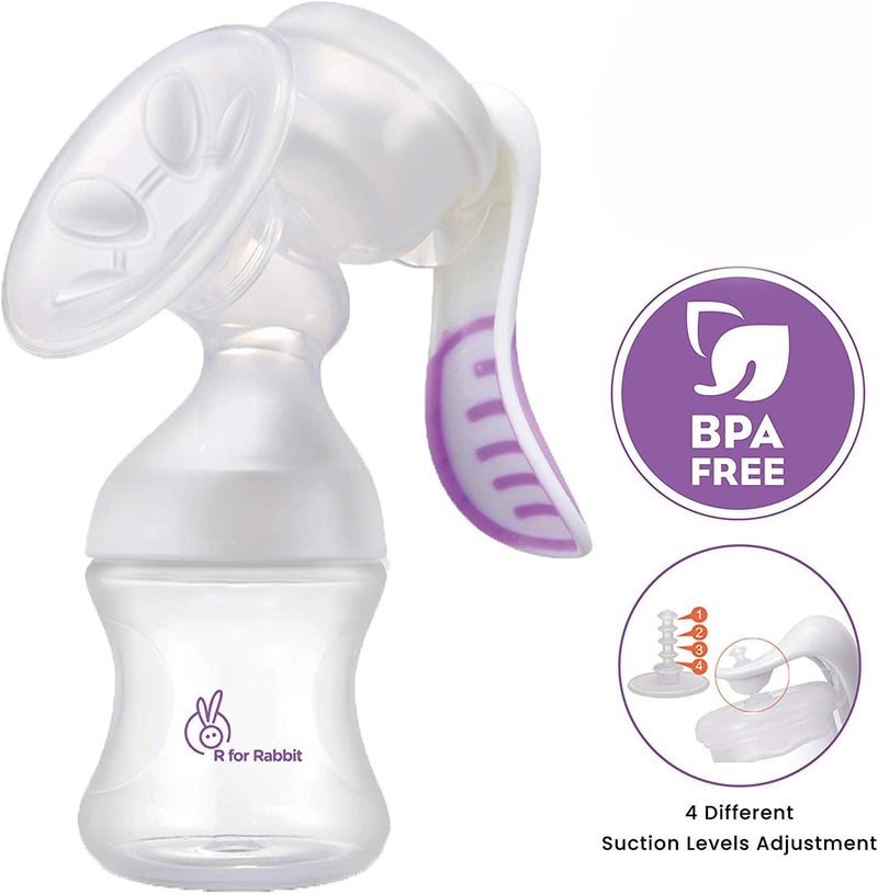 R for Rabbit First Feed Manual Breast Pump - BPA Free Silicone, Ergonomic Design, Purple - Image 2