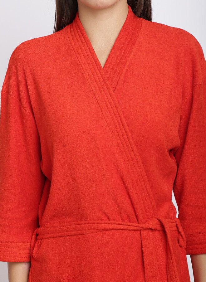 Red Rose RedRose Red Solid Cotton Drawstring Knee Length Bath Robe - XL - Image 2