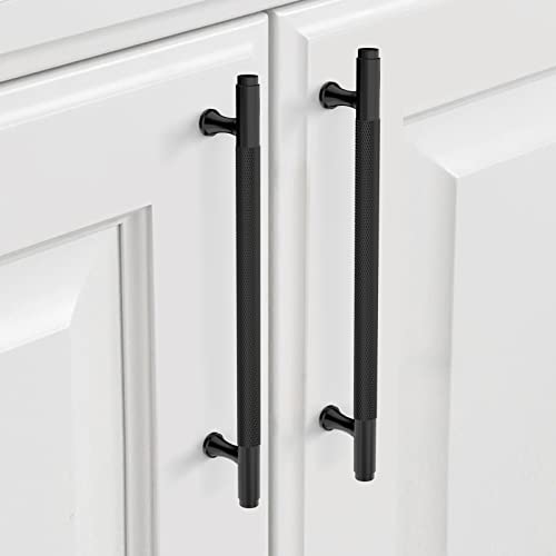 9BUILD 10 Pack 7 Inch Knurled Cabinet Pulls Matte Black Kitchen Cabinet Handles Cabinet Hardware Black Handles for Cabinets Cupboard Handles T Bar Handles - Image 1