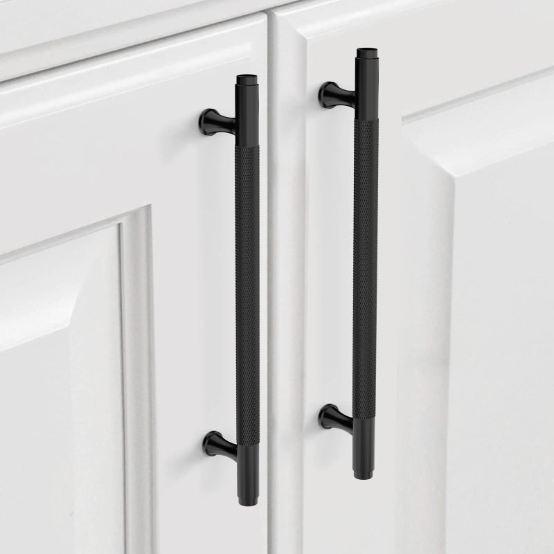 9BUILD 10 Pack 7 Inch Knurled Cabinet Pulls Matte Black Kitchen Cabinet Handles Cabinet Hardware Black Handles for Cabinets Cupboard Handles T Bar Handles - Image 2