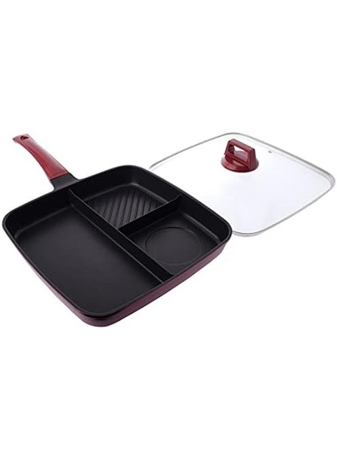 Alsaif New Life 3 In 1 Square Shape Breakfast Pan Marble Wine Red 32 Cm  - Image 2