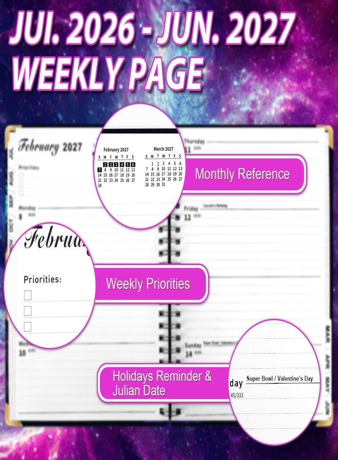 METEOROCK 2026-2027 Weekly Planner from Jul 2026 - Jun 2027, 6.3" X 8.5" Monthly Planner for Women Men, Daily Planner with Monthly Tabs, Agenda Planner for School/Work, Calendar Planner 2026-2027 - Image 4