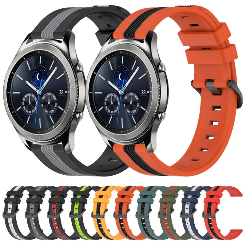 إيروريكس سوار ساعة سامسونج جير S3 كلاسيك 22 مم عمودي من السيليكون ثنائي اللون (أسود + رمادي) - Image 3