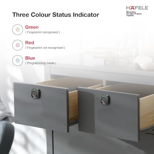 Hafele Kabi-Block Cabinet Lock, Matt Black, Capacitive Fingerprint Access, Status Indicator, Smart Lock for Cabinets and Drawers - Image 5