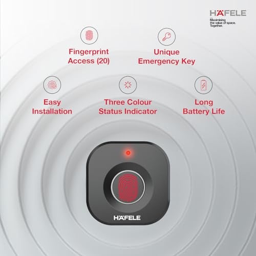 Hafele Kabi-Block Cabinet Lock, Matt Black, Capacitive Fingerprint Access, Status Indicator, Smart Lock for Cabinets and Drawers - Image 3