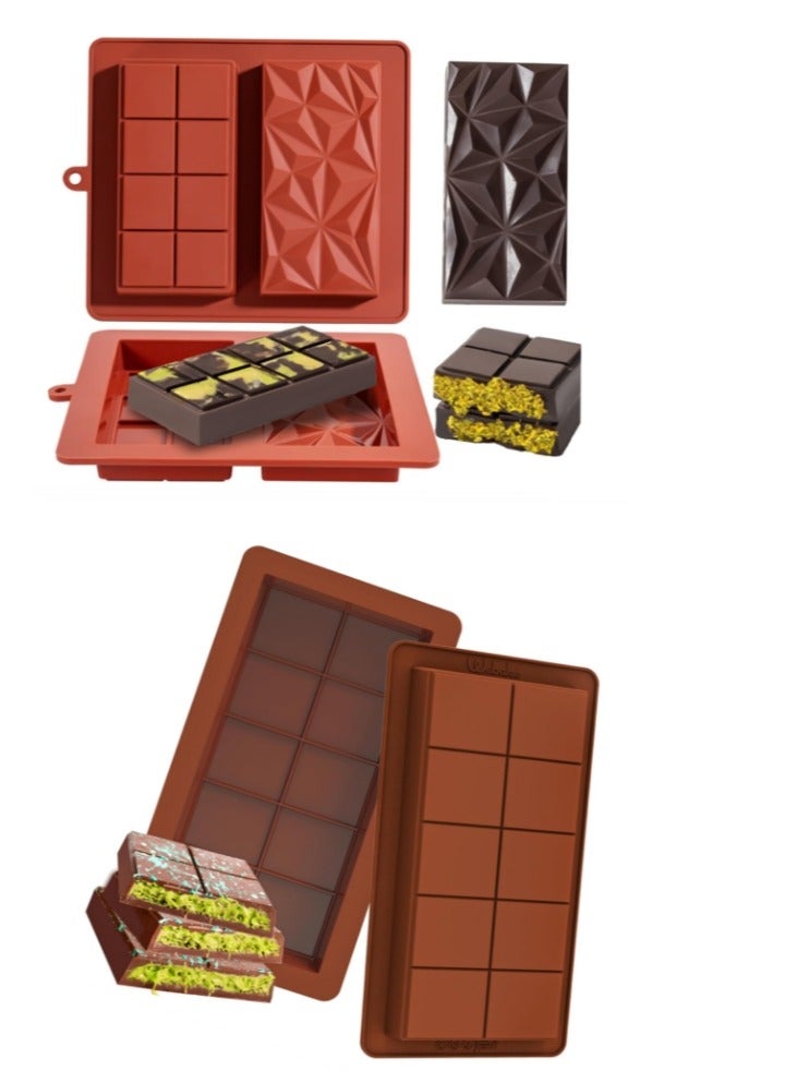 OASIS-TH 2 Packs Dubai Chocolate Mold Deep Large and Thick Silicone Chocolate Bar Molds for Stuffed Bar, Big Chocolate Candy Bar Mold for Filling Knafeh Pistachio Chocolate Bar  - Image 1