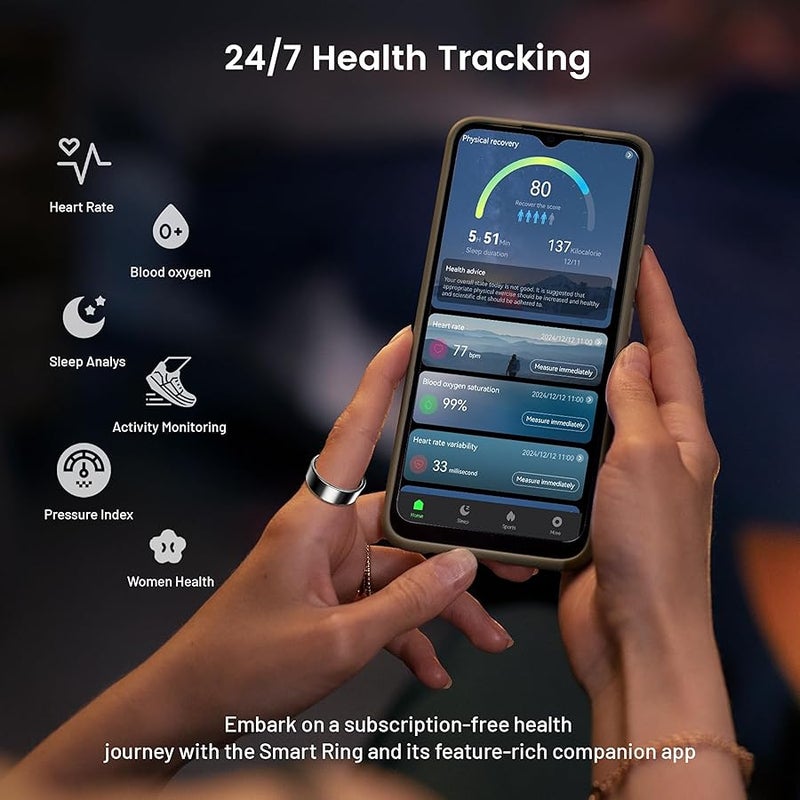 Arabest Smart Ring for Women & Men, Smart Ring Health Tracker, Blood Oxygen & Heart Rate Monitor, Long Lasting Battery Sleep Ring, Waterproof Fitness Ring (Gold, #7) - Image 2